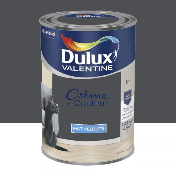 Peinture multi-supports Dulux Valentine Crème de Couleur Finition Mat Poivre - 1,25L