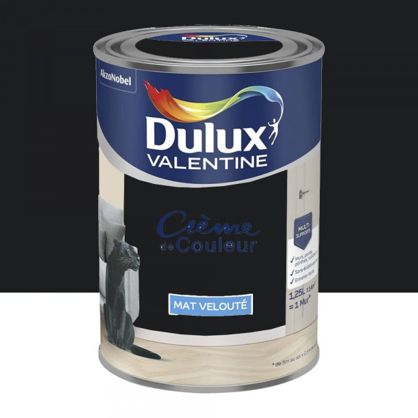 Peinture multi-supports Dulux Valentine Crème de Couleur Finition Mat Noir - 1,25L