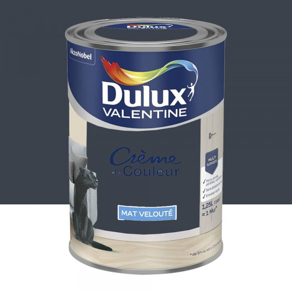 Peinture multi-supports Dulux Valentine Crème de Couleur Finition Mat Bleu d'encre
 - 1,25L