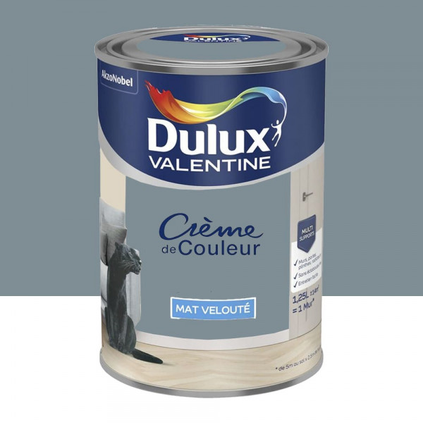Peinture multi-supports Dulux Valentine Crème de Couleur Finition Mat Bleu gris - 1,25L