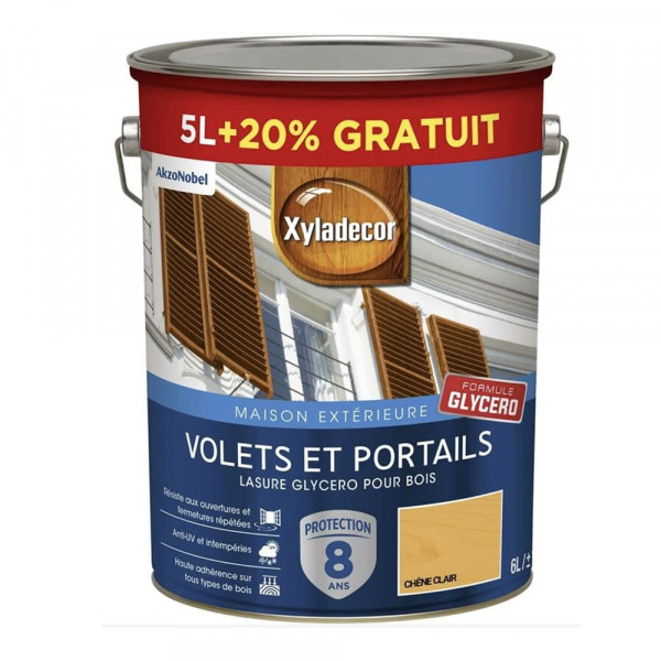 Lasure Xyladécor Volets & Portails Glycéro 8ans Chêne clair - 6L