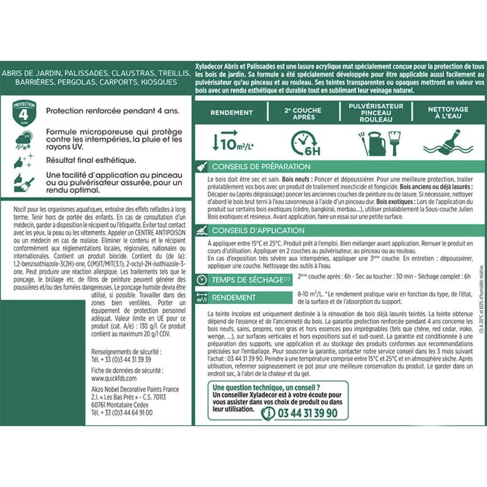Lasure Xyladécor Abris et palissades Teck - étiquette