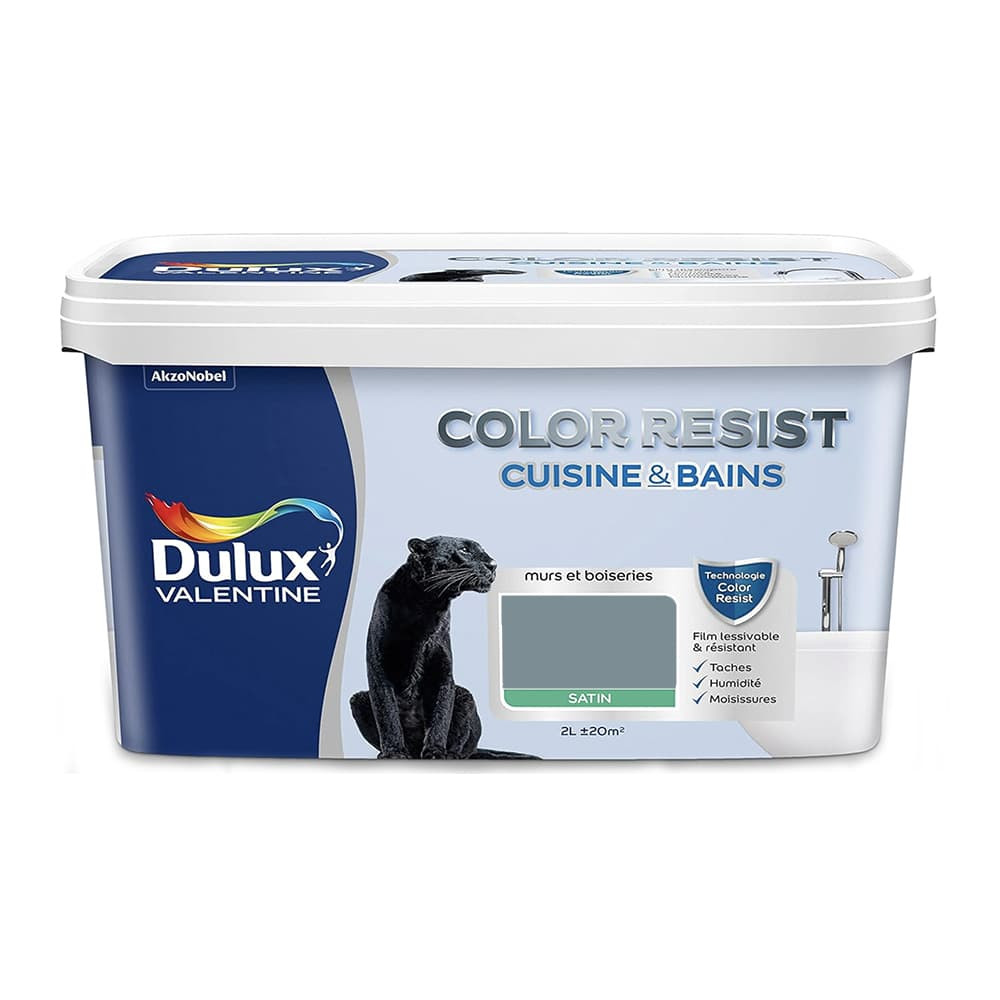 Peinture acrylique Dulux Valentine Color Resist Cuisine & Bains Bleu gris - 2L Peinture acrylique Dulux Valentine Color Resist Cuisine & Bains Bleu gris - 2L