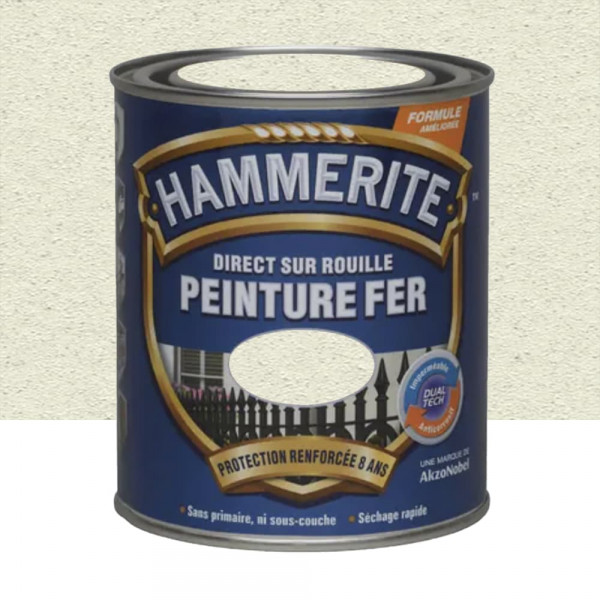 Peinture Fer Hammerite Direct sur Rouille Forgé Blanc - 0,75L