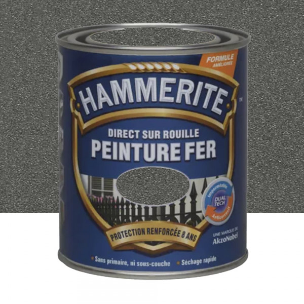 Peinture Fer Hammerite Direct sur Rouille Forgé Gris zinc - 0,75L