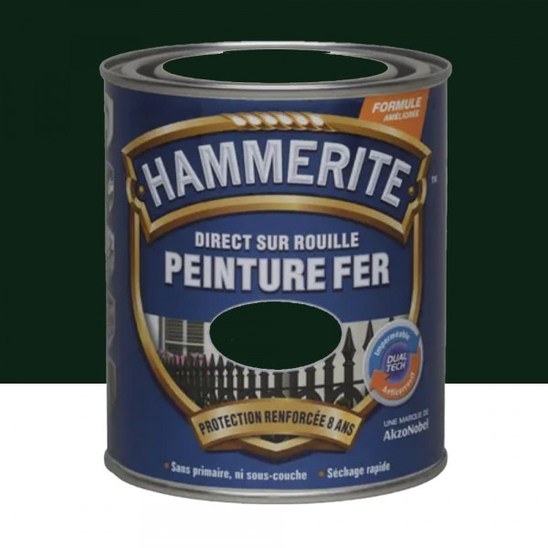 Peinture Fer Hammerite Direct sur Rouille Vert forêt Brillant - 0,75L