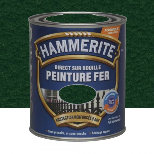 Peinture Fer Hammerite Direct sur Rouille Vert Epicéa martelé - 0,75L