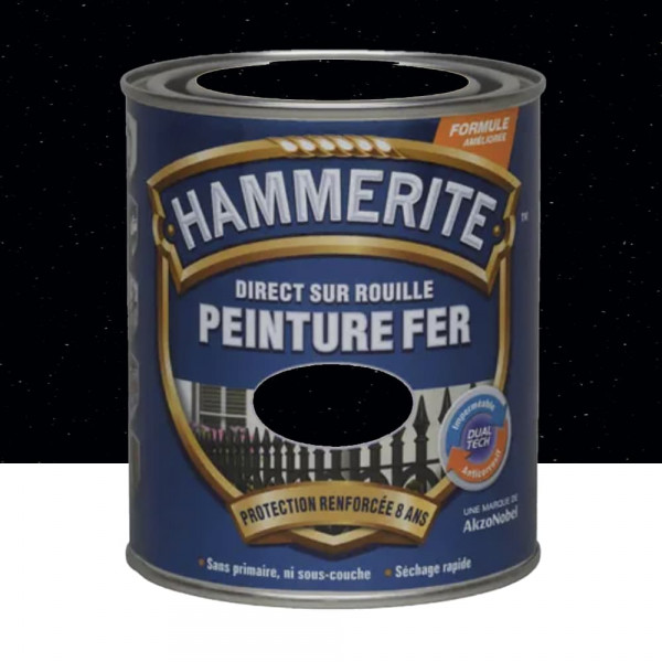 Peinture Fer Hammerite Direct sur Rouille Noir martelé - 0,75L