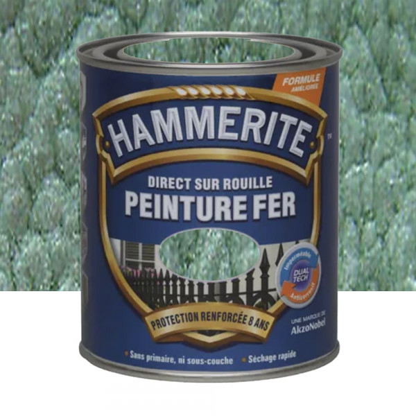 Peinture Fer Hammerite Direct sur Rouille Vert Jade martelé - 0,75L