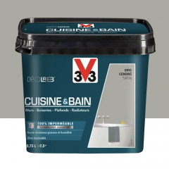 Peinture 100% imperméable Cuisine & bain V33 DécoLAB Gris cendré - 0,75L