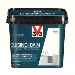 Peinture 100% imperméable Cuisine & bain V33 DécoLAB Kaolin - 0,75L