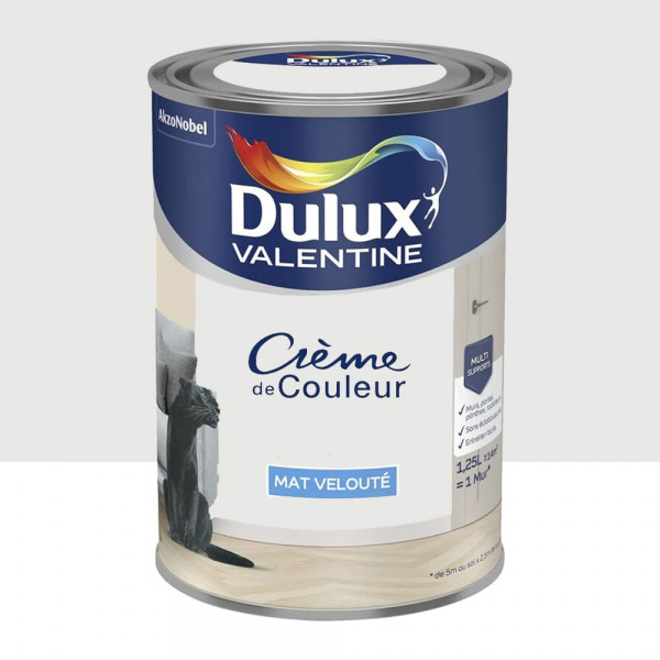 Peinture multi-supports Dulux Valentine Crème de Couleur Finition Mat Blanc Intense - 1,25L