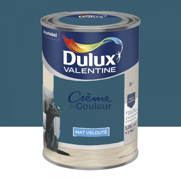 Peinture multi-supports Dulux Valentine Crème de Couleur Finition Mat Bleu paon - 1,25L