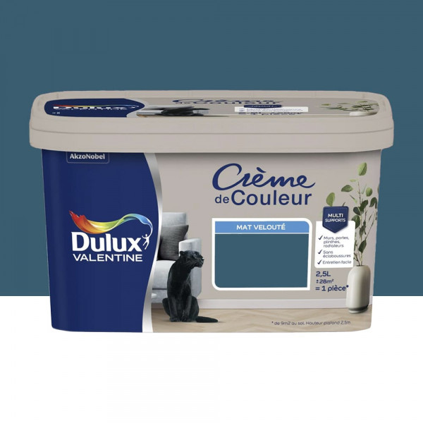 Peinture multi-supports Dulux Valentine Crème de Couleur Finition Mat Bleu paon - 2,5L