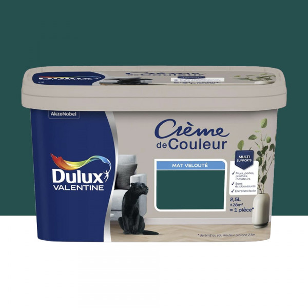 Peinture multi-supports Dulux Valentine Crème de Couleur Finition Mat Emeraude - 2,5L