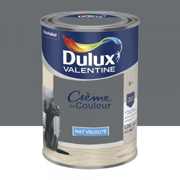 Peinture multi-supports Dulux Valentine Crème de Couleur Finition Mat Anthracite - 1,25L