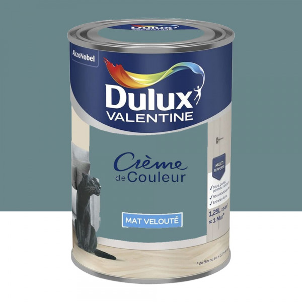 Peinture multi-supports Dulux Valentine Crème de Couleur Finition Mat Bleu canard - 1,25L