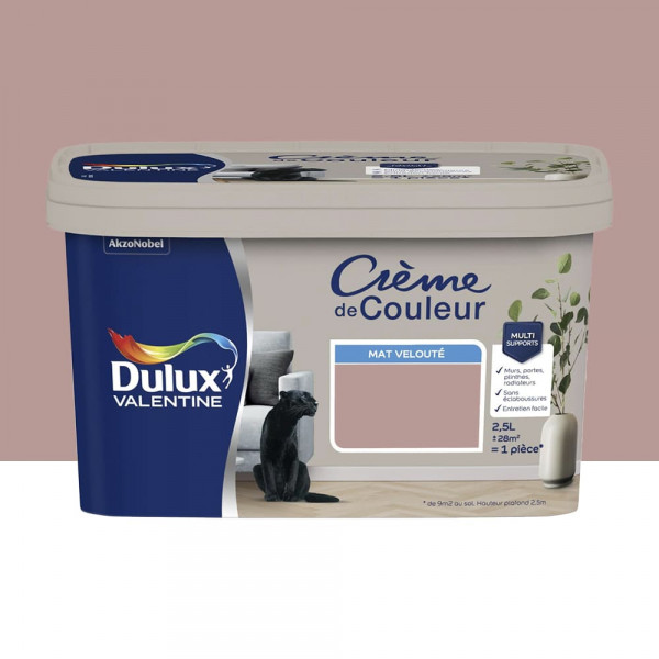 Peinture multi-supports Dulux Valentine Crème de Couleur Finition Mat Vieux rose - 2,5L