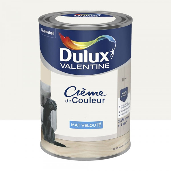 Peinture multi-supports Dulux Valentine Crème de Couleur Finition Mat Blanc - 1,25L