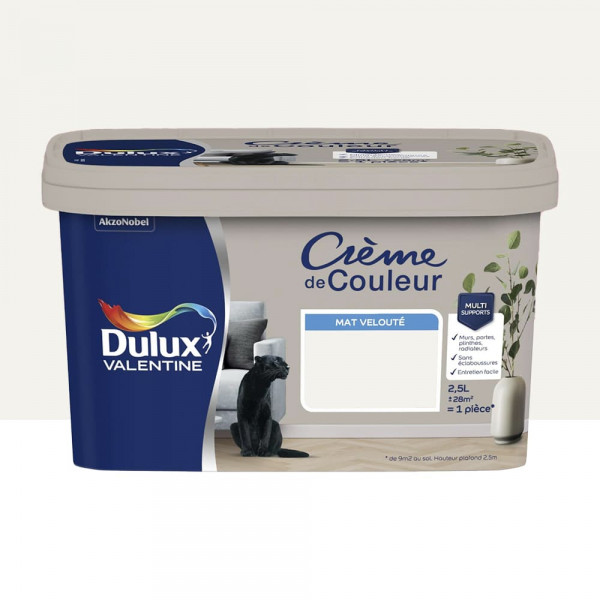 Peinture multi-supports Dulux Valentine Crème de Couleur Finition Mat Blanc - 2,5L