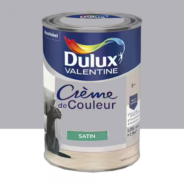 Peinture multi-supports Dulux Valentine Crème de Couleur Satin Gris d'orage - 1,25L