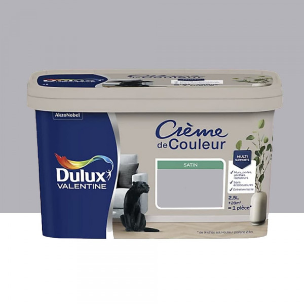 Peinture multi-supports Dulux Valentine Crème de Couleur Satin Gris d'orage - 2,5L