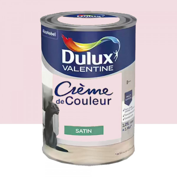 Peinture multi-supports Dulux Valentine Crème de Couleur Satin Bouton de rose - 1,25L
