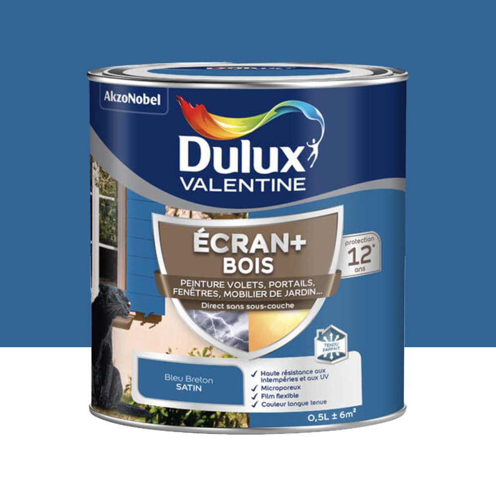 Peinture DULUX VALENTINE Ecran+ Bois Bleu breton - 0,5L