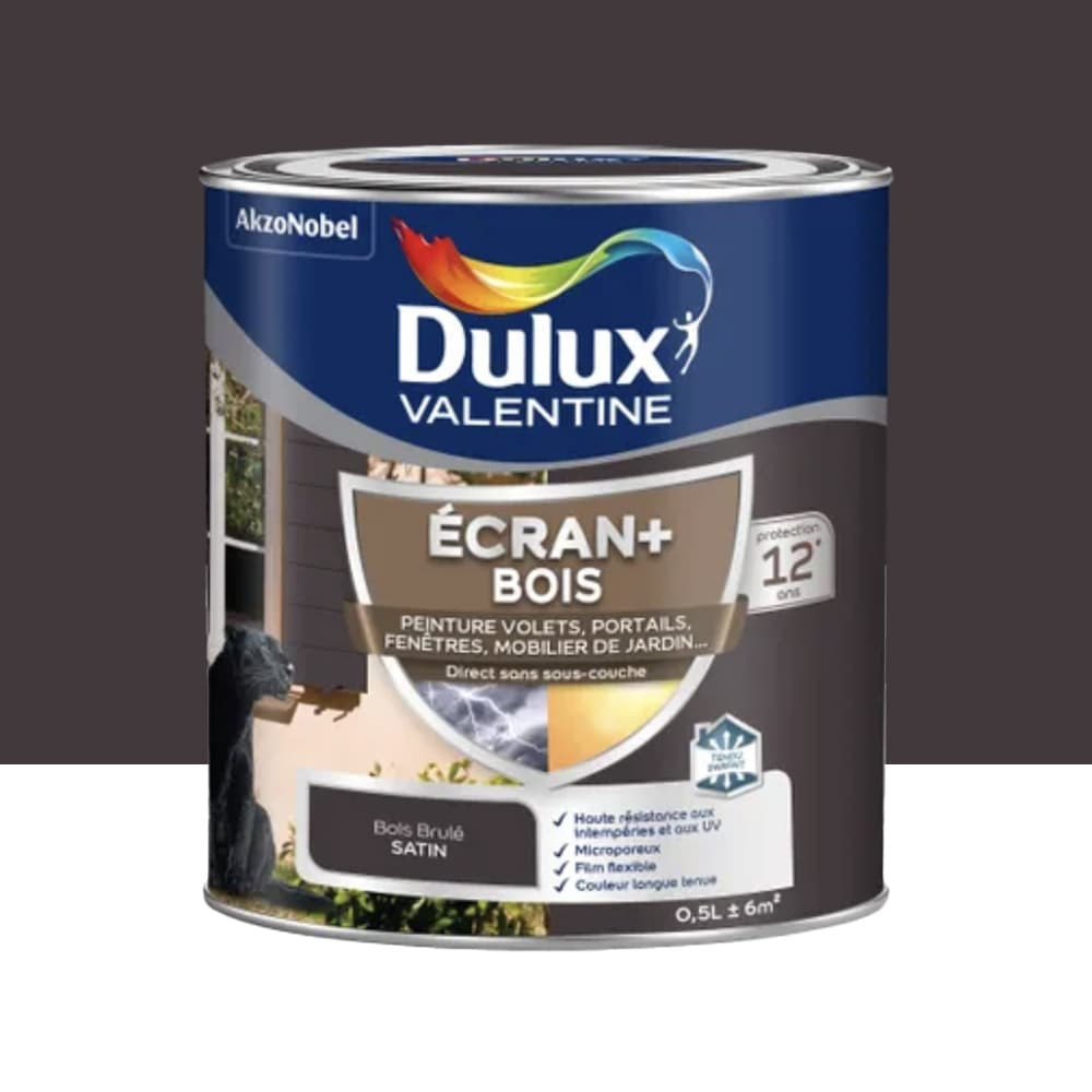 Peinture DULUX VALENTINE Ecran+ Bois Bois brulé - 0,5L
