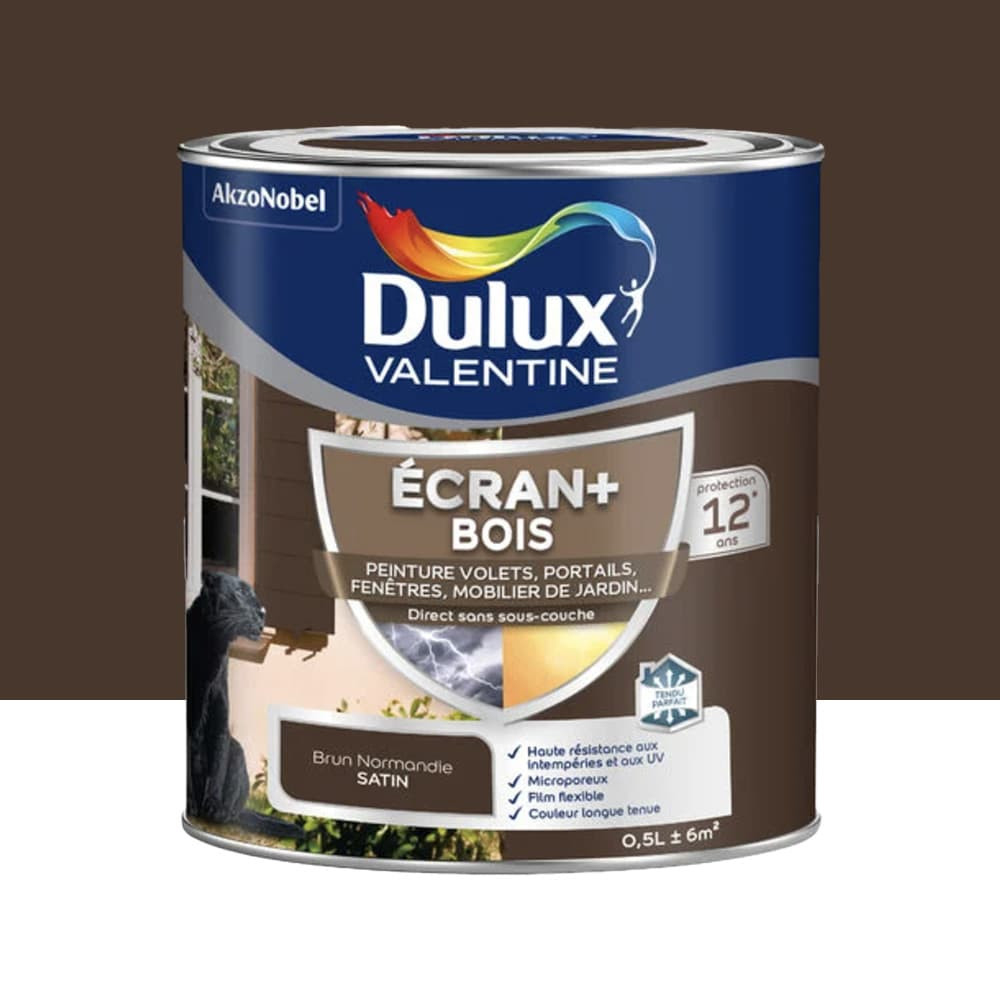 Peinture DULUX VALENTINE Ecran+ Bois Brun Normandie - 0,5L