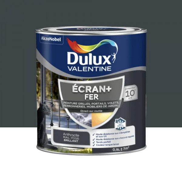 Peinture DULUX VALENTINE Ecran+ Fer Anthracite - 0,5L