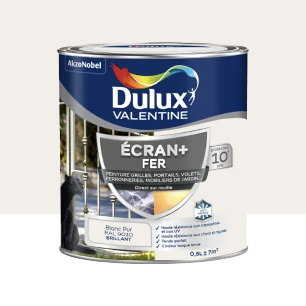 Peinture DULUX VALENTINE Ecran+ Fer Blanc pur - 0,5L