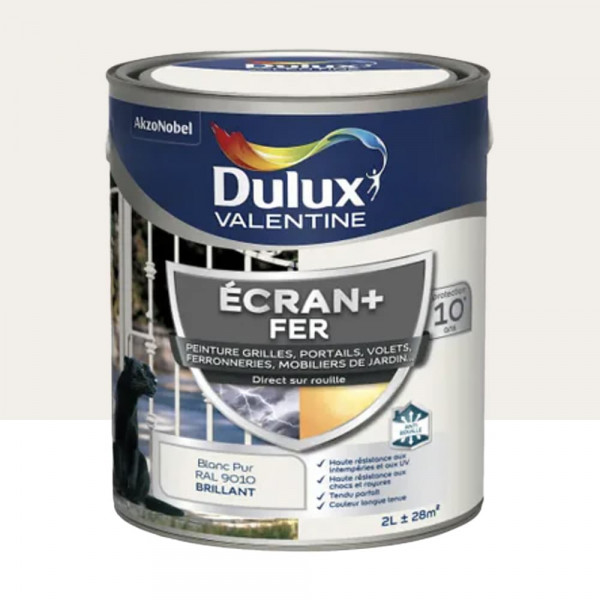 Peinture DULUX VALENTINE Ecran+ Fer Blanc pur - 2L