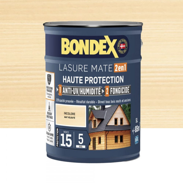 Lasure 2en1 BONDEX Haute Protection 5ans Incolore - 5L