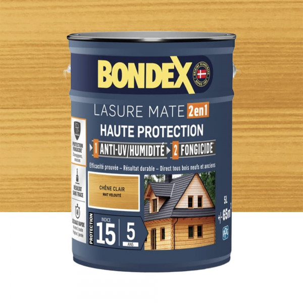 Lasure 2en1 BONDEX Haute Protection 5ans Chêne clair - 5L