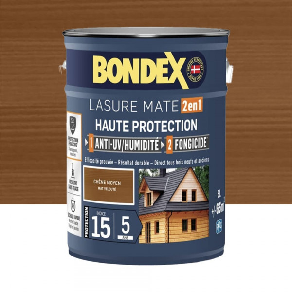 Lasure 2en1 BONDEX Haute Protection 5ans Chêne moyen - 5L