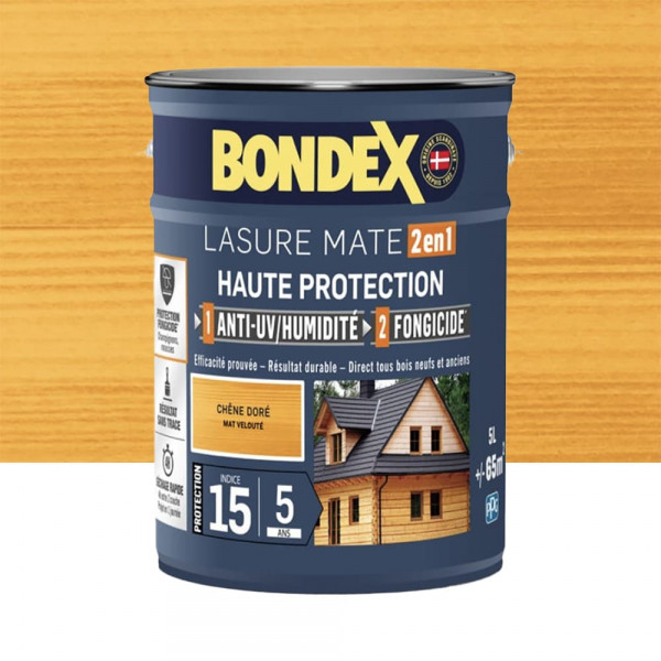 Lasure 2en1 BONDEX Haute Protection 5ans Chêne doré - 5L