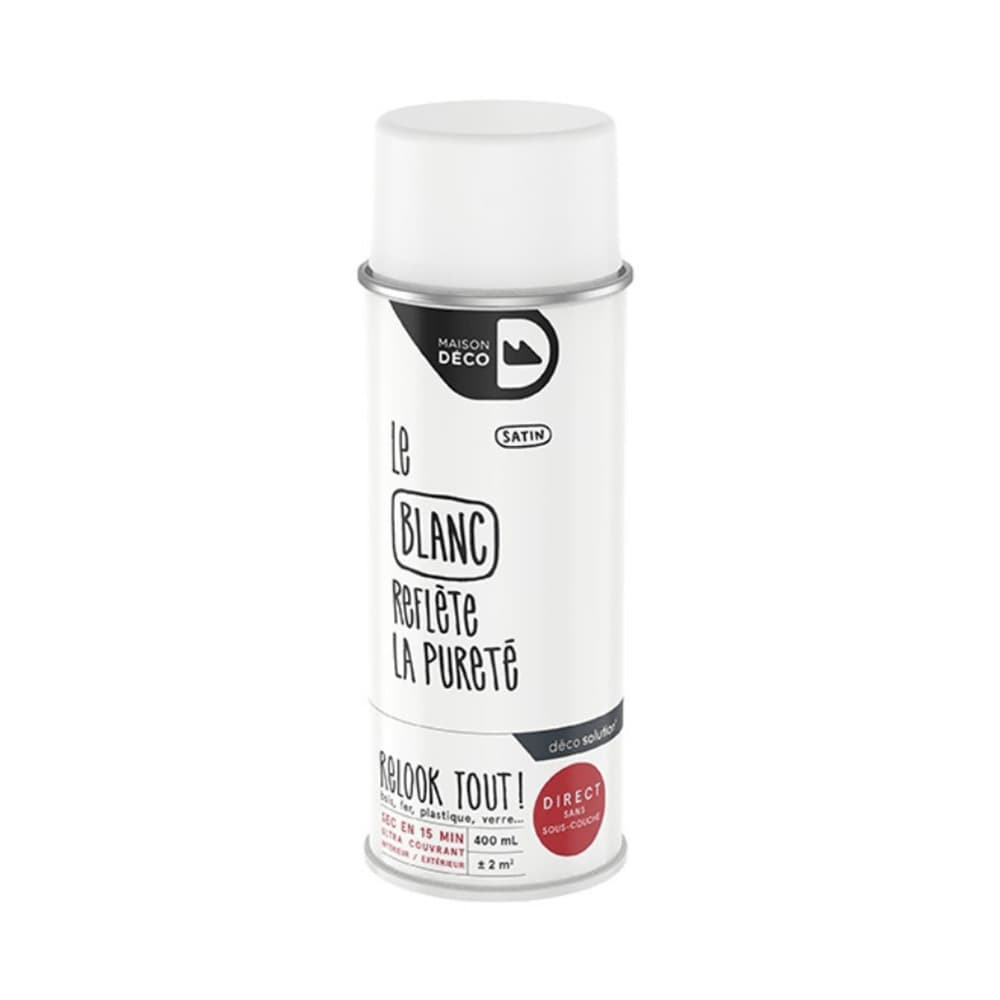 Bombe de peinture MAISON DECO les couleurs blanc satin - 400ml Bombe de peinture MAISON DECO les couleurs blanc satin - 400ml