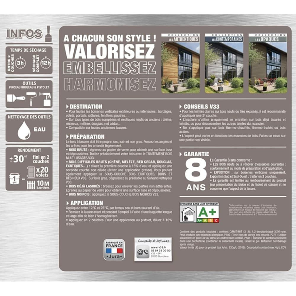 Lasure Haute Protection V33 Les Authentiques Chêne Clair - etiquette