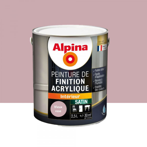 Peinture de finition boiseries intérieures acrylique Alpina Satin Vieux rose - 2,5L