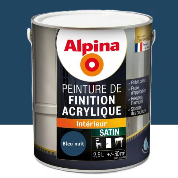 Peinture de finition boiseries intérieures acrylique Alpina Satin Bleu nuit - 2,5L