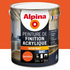 Peinture de finition boiseries intérieures acrylique Alpina Mat Vermillon - 2,5L