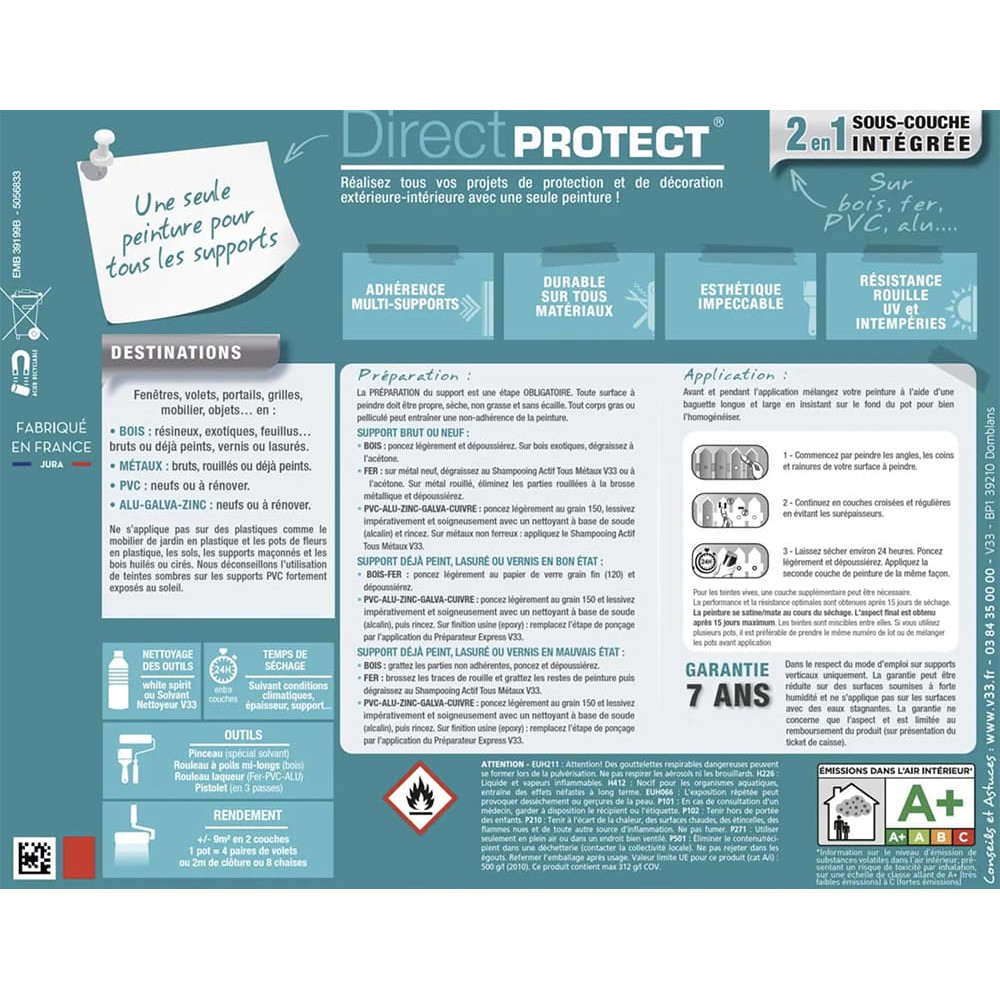 Bombe de peinture aérosol Glycéro Multi-matériaux V33 Direct Protect Coccinelle - étiquette Bombe de peinture aérosol Glycéro Multi-matériaux V33 Direct Protect Coccinelle - étiquette