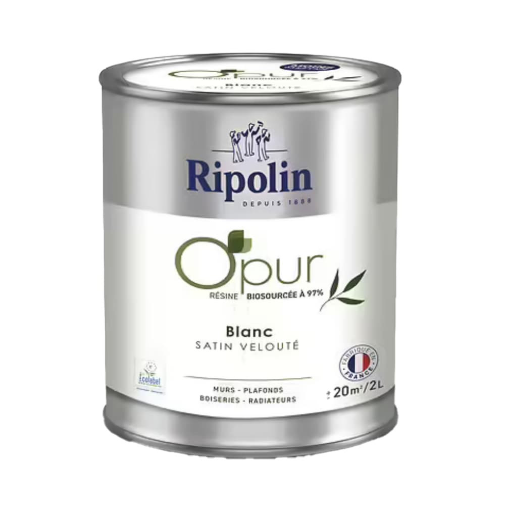 Peinture Murs, Boiseries, Radiateurs RIPOLIN OPur Satin Blanc NP - 2L