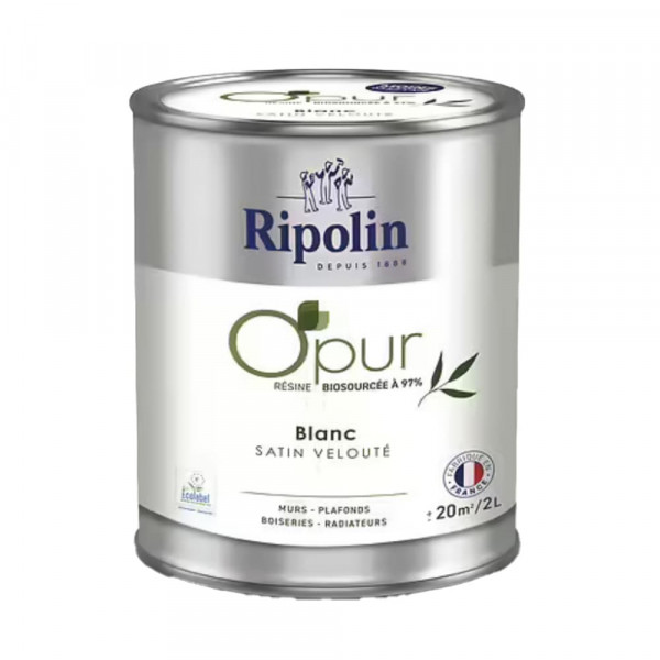 Peinture Murs, Boiseries, Radiateurs RIPOLIN OPur Satin Blanc NP - 2L