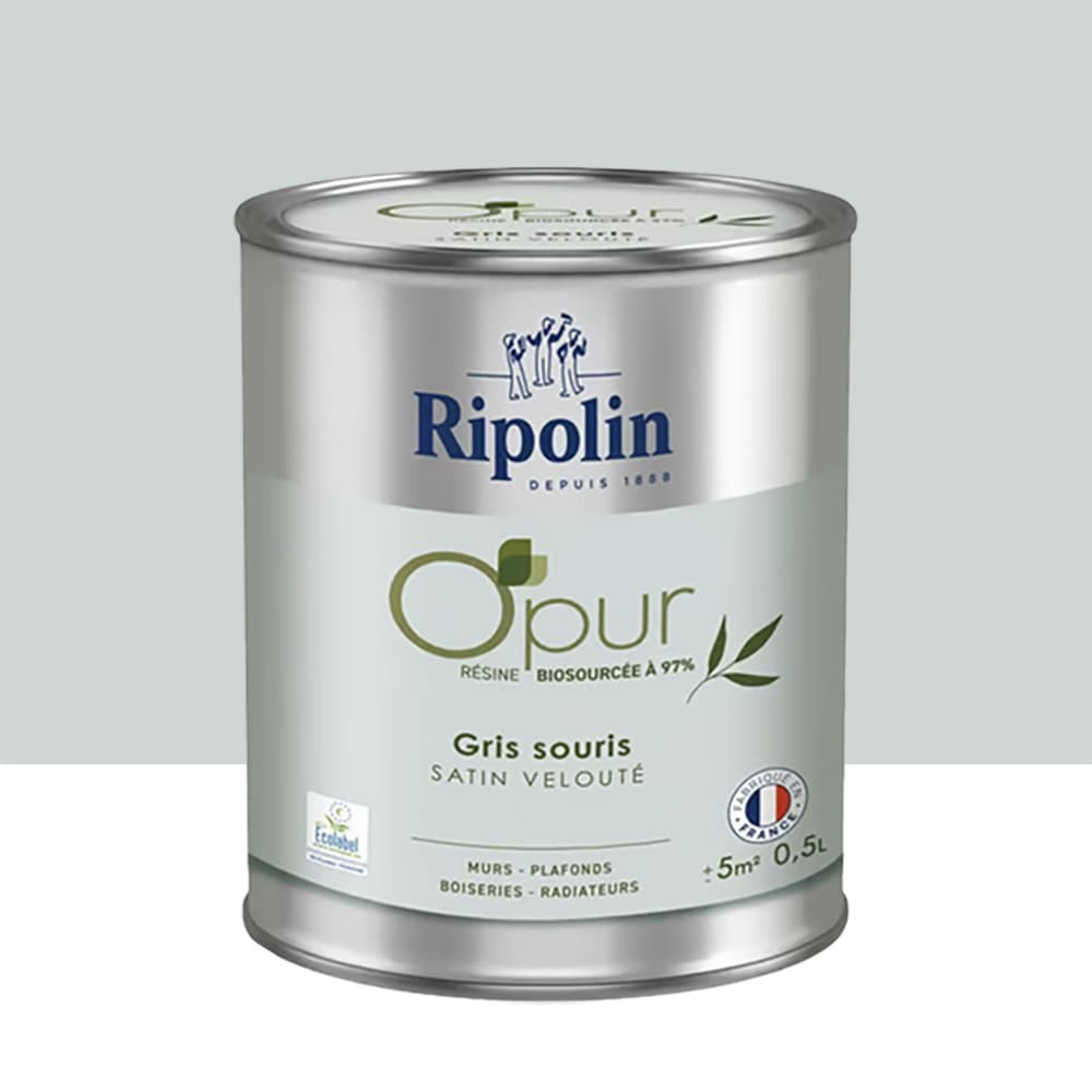 Peinture Murs, Boiseries, Radiateurs RIPOLIN OPur Satin Gris Souris NP - 0,5L