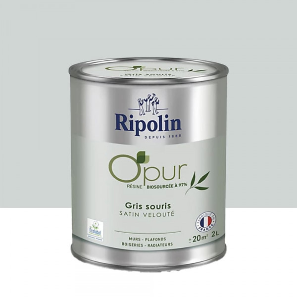 Peinture Murs, Boiseries, Radiateurs RIPOLIN OPur Satin Gris Souris NP - 2L