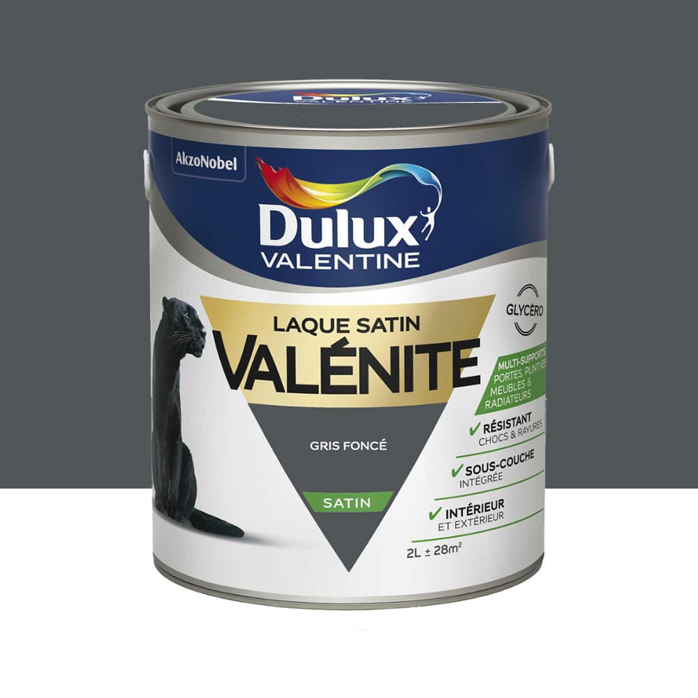 Laque satin Dulux Valentine Valénite Gris foncé - 2L Laque satin Dulux Valentine Valénite Gris foncé - 2L