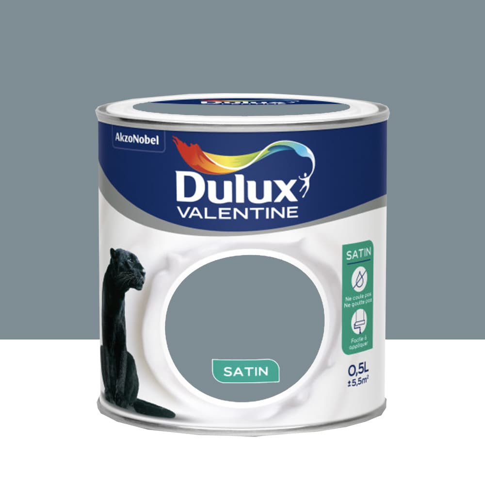 Peinture acrylique satin DULUX VALENTINE Crème de couleur Bleu gris - 0,5L Peinture acrylique satin DULUX VALENTINE Crème de couleur Bleu gris - 0,5L