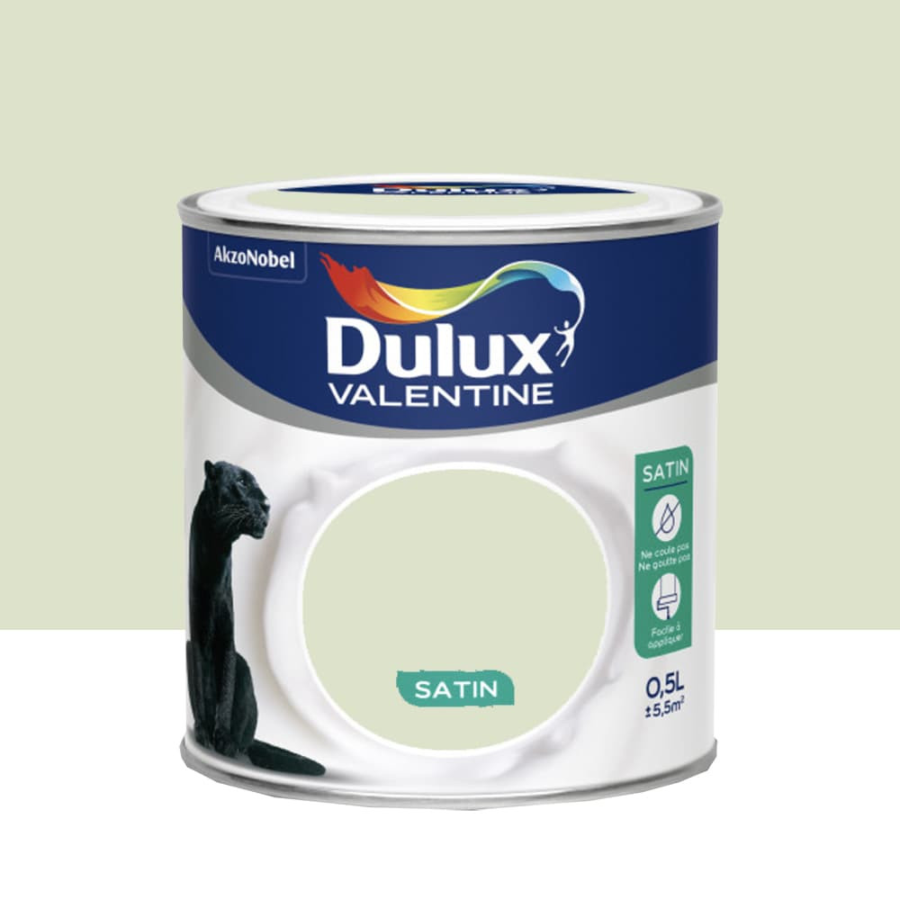 Peinture acrylique satin DULUX VALENTINE Crème de couleur Tendrement vert - 0,5L Peinture acrylique satin DULUX VALENTINE Crème de couleur Tendrement vert - 0,5L